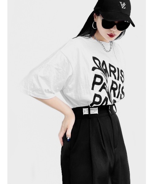 LVEU.（ラブユ.）の「【LVEU.】PARISオーバーTシャツ(Aiselect) / トップス Tシャツ 半袖 オーバー プリント グラフィック ブラック ホワイト（Tシャツ/カットソー・レディース・ホワイト/ブラック・FREE）」の20枚目の写真