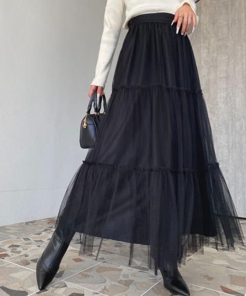 ボリュームティアードスカート washer volume tiered skirt/ボリュームティアードスカート【S