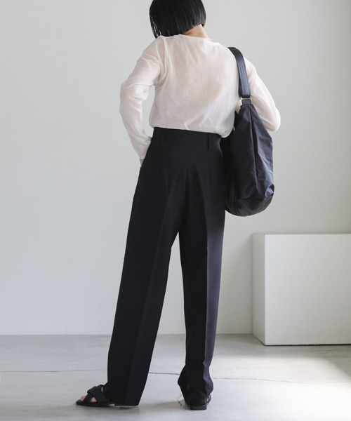 ハイウエストセンタープレススラブスラックス（スラックス