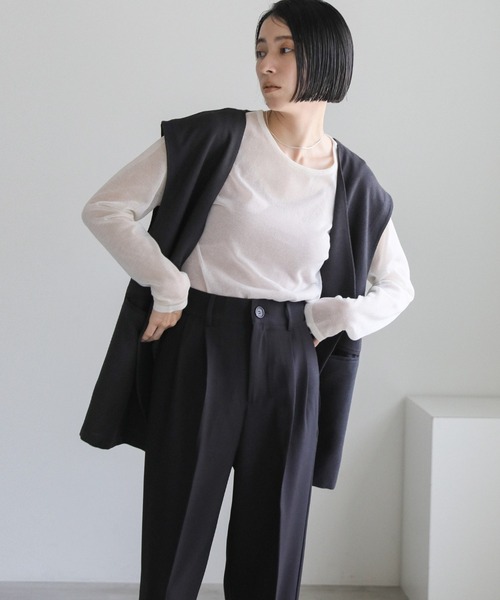 select MOCA(セレクトモカ)の「ハイウエストセンタープレススラブスラックス(スラックス・レディース・スミクロ/ベージュ/ブラック・SMALL/MEDIUM)」の15枚目の写真
