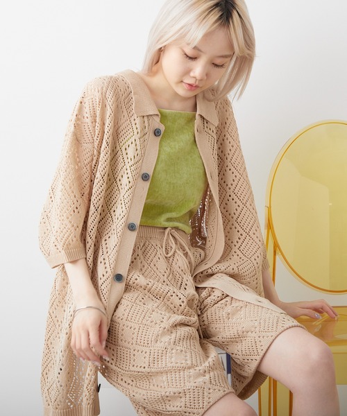 WHIMSIC（ウィムジック）の「【UNISEX/SET UP対応】メッシュジャガードニットショートパンツ（その他パンツ・メンズ・アイボリー/チャコールグレー・FREE）」の3枚目の写真