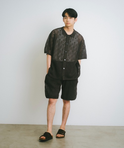 WHIMSIC（ウィムジック）の「【UNISEX/SET UP対応】メッシュジャガードニットショートパンツ（その他パンツ・メンズ・アイボリー/チャコールグレー・FREE）」の19枚目の写真