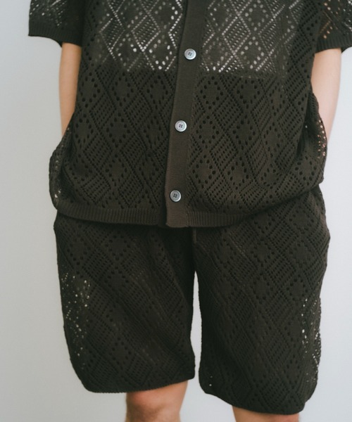 WHIMSIC（ウィムジック）の「【UNISEX/SET UP対応】メッシュジャガードニットショートパンツ（その他パンツ・メンズ・アイボリー/チャコールグレー・FREE）」の21枚目の写真