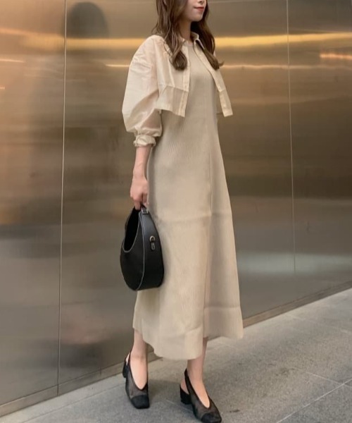 FREE'S MART（フリーズマート）の「◆シアーシャツ×ニットタンクワンピースセット（ワンピース・レディース・ベージュ/ブラック/グリーン・SMALL/MEDIUM）」の3枚目の写真