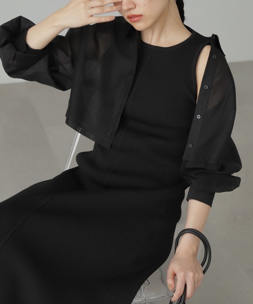 FREE'S MART（フリーズマート）の「◆シアーシャツ×ニットタンクワンピースセット（ワンピース・レディース・ベージュ/ブラック/グリーン・SMALL/MEDIUM）」の2枚目の写真