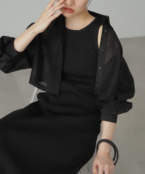 FREE'S MART（フリーズマート）の「◆シアーシャツ×ニットタンクワンピースセット（ワンピース・レディース・ベージュ/ブラック/グリーン・SMALL/MEDIUM）」の8枚目の写真