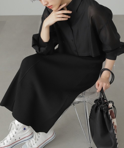 FREE'S MART（フリーズマート）の「◆シアーシャツ×ニットタンクワンピースセット（ワンピース・レディース・ベージュ/ブラック/グリーン・SMALL/MEDIUM）」の12枚目の写真