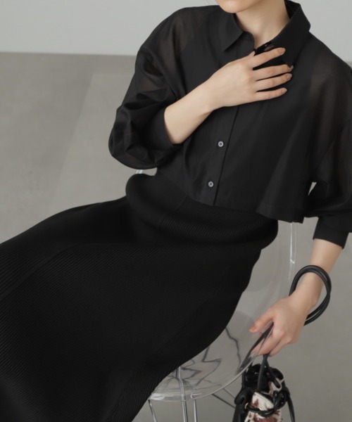 FREE'S MART（フリーズマート）の「◆シアーシャツ×ニットタンクワンピースセット（ワンピース・レディース・ベージュ/ブラック/グリーン・SMALL/MEDIUM）」の20枚目の写真