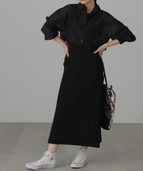 FREE'S MART（フリーズマート）の「◆シアーシャツ×ニットタンクワンピースセット（ワンピース・レディース・ベージュ/ブラック/グリーン・SMALL/MEDIUM）」の16枚目の写真