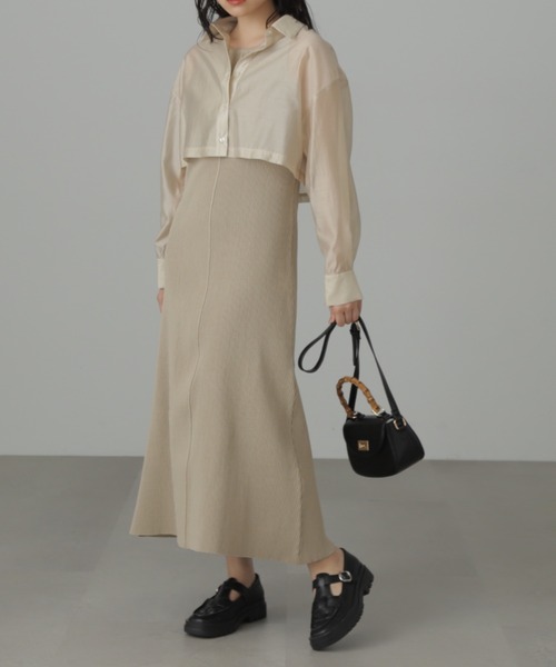 FREE'S MART（フリーズマート）の「◆シアーシャツ×ニットタンクワンピースセット（ワンピース・レディース・ベージュ/ブラック/グリーン・SMALL/MEDIUM）」の9枚目の写真