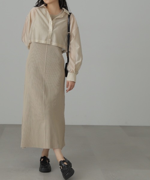 FREE'S MART（フリーズマート）の「◆シアーシャツ×ニットタンクワンピースセット（ワンピース・レディース・ベージュ/ブラック/グリーン・SMALL/MEDIUM）」の5枚目の写真