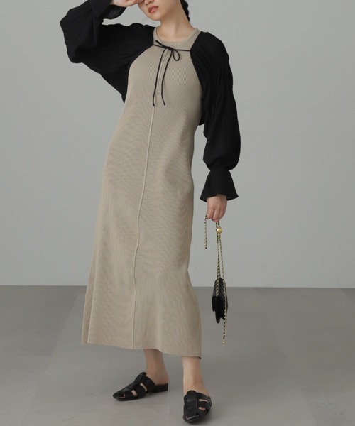 FREE'S MART（フリーズマート）の「◆シアーシャツ×ニットタンクワンピースセット（ワンピース・レディース・ベージュ/ブラック/グリーン・SMALL/MEDIUM）」の14枚目の写真