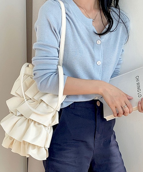 florist（フローリスト）の「【4色展開】【軽量】4段フリルレザートートバッグ（トートバッグ・レディース・シルバー/ブラック/オフホワイト/ラベンダー・FREE）」の2枚目の写真