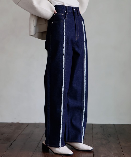 Y's フリンジ　デニムパンツ　ブラック PAGEBOY（ページボーイ）の「フリンジワイドデニム（デニム