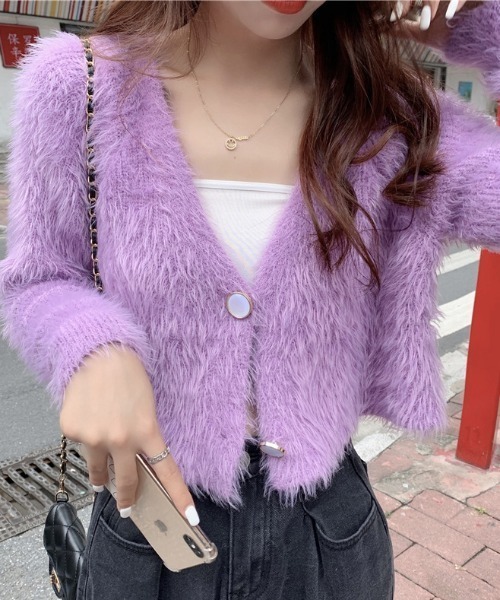 deux amour(ドゥーザムール)の「ネコシャギー短丈ニットカーデ(Tシャツ/カットソー・レディース・ホワイト/ブラック/パープル/ブルー・FREE)」の2枚目の写真