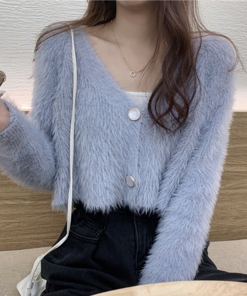 deux amour(ドゥーザムール)の「ネコシャギー短丈ニットカーデ(Tシャツ/カットソー・レディース・ホワイト/ブラック/パープル/ブルー・FREE)」の6枚目の写真