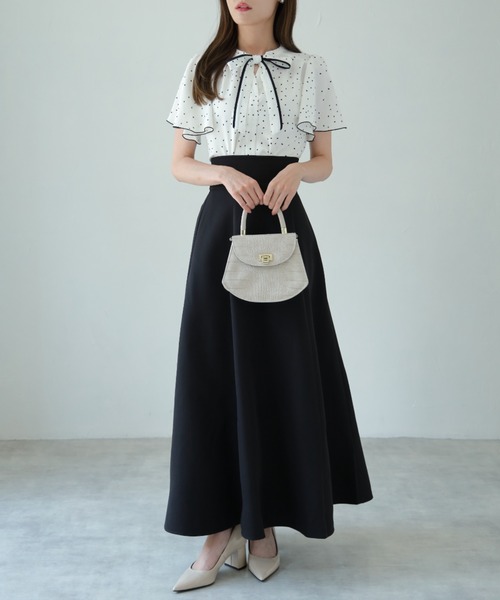 tocco closet(トッコ クローゼット)の「【ZOZO限定柄あり】マルチWAYボウタイリボン×パールピン配色ブラウス(シャツ/ブラウス・レディース・ブラック/ドット/その他/オフホワイト・M)」の16枚目の写真