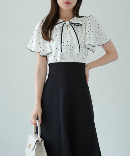 tocco closet(トッコ クローゼット)の「【ZOZO限定柄あり】マルチWAYボウタイリボン×パールピン配色ブラウス(シャツ/ブラウス・レディース・ブラック/ドット/その他/オフホワイト・M)」の15枚目の写真