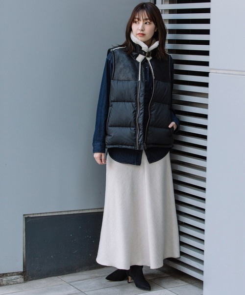 Munich（ミューニック）の「ダウンタフタ×ムートンボンバーベスト（ダウンベスト・レディース・ダークブラウン/ブラック/グリーン・FREE）」の9枚目の写真