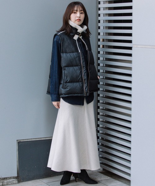 Munich（ミューニック）の「ダウンタフタ×ムートンボンバーベスト（ダウンベスト・レディース・ダークブラウン/ブラック/グリーン・FREE）」の10枚目の写真