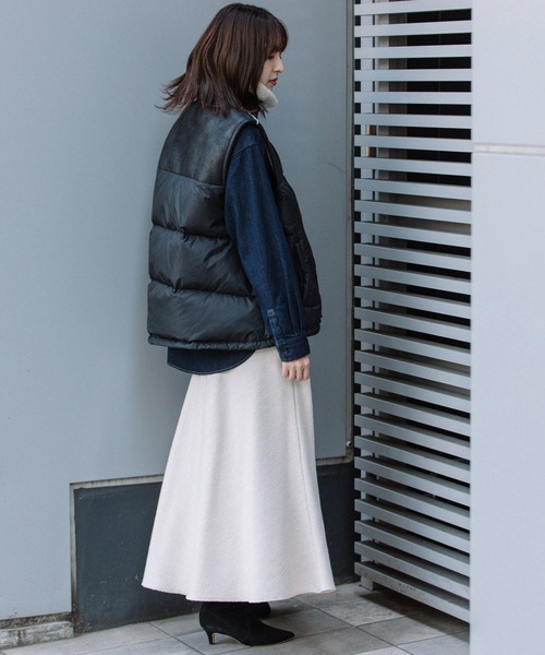 Munich（ミューニック）の「ダウンタフタ×ムートンボンバーベスト（ダウンベスト・レディース・ダークブラウン/ブラック/グリーン・FREE）」の11枚目の写真