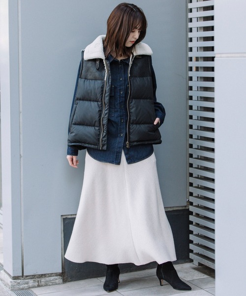 Munich（ミューニック）の「ダウンタフタ×ムートンボンバーベスト（ダウンベスト・レディース・ダークブラウン/ブラック/グリーン・FREE）」の18枚目の写真