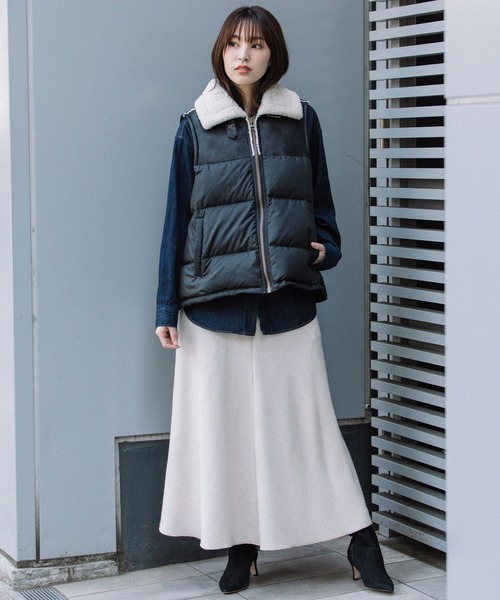 Munich（ミューニック）の「ダウンタフタ×ムートンボンバーベスト（ダウンベスト・レディース・ダークブラウン/ブラック/グリーン・FREE）」の21枚目の写真