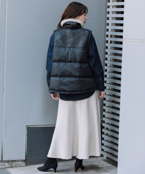 Munich（ミューニック）の「ダウンタフタ×ムートンボンバーベスト（ダウンベスト・レディース・ダークブラウン/ブラック/グリーン・FREE）」の19枚目の写真