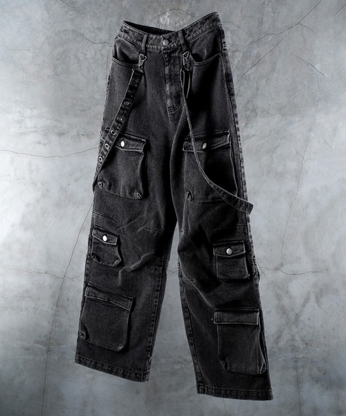 G.O.C（ジーオーシー）の「サスペンダー 付き ルーズ デニム カーゴ パンツ（カーゴパンツ・メンズ・ブラック/ブルー・MEDIUM/LARGE）」の17枚目の写真
