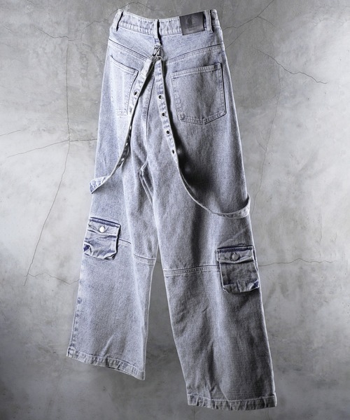 G.O.C（ジーオーシー）の「サスペンダー 付き ルーズ デニム カーゴ パンツ（カーゴパンツ・メンズ・ブラック/ブルー・MEDIUM/LARGE）」の7枚目の写真