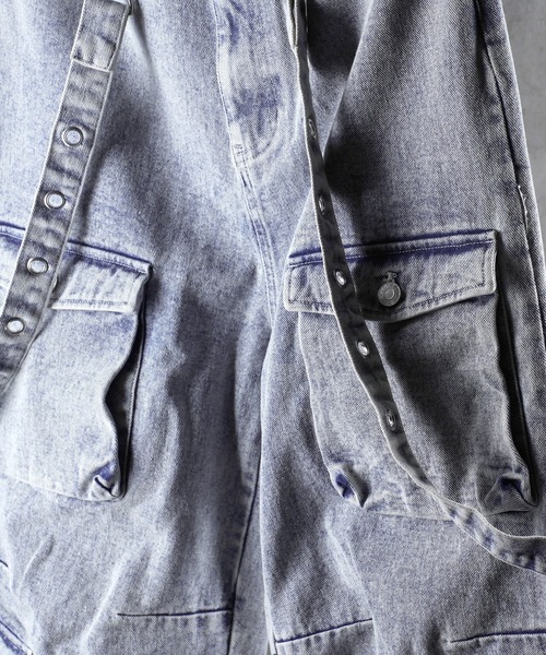 G.O.C（ジーオーシー）の「サスペンダー 付き ルーズ デニム カーゴ パンツ（カーゴパンツ・メンズ・ブラック/ブルー・MEDIUM/LARGE）」の18枚目の写真