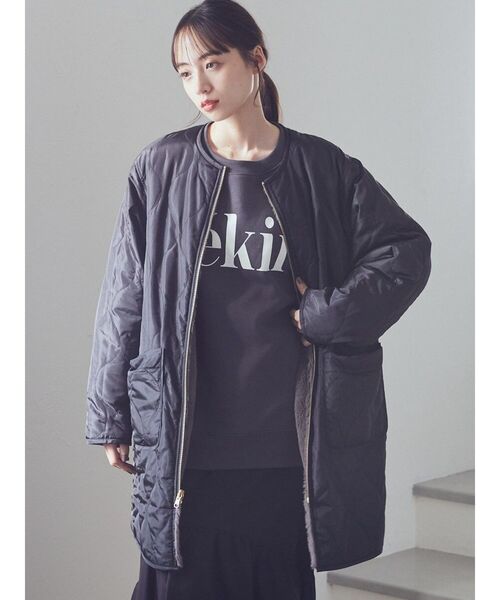 earth music&ecology(アースミュージックアンドエコロジー)の「ファー&キルティングリバーシブルコート(その他アウター・レディース・ブラック/アイボリー/ベージュ・M/L)」の7枚目の写真