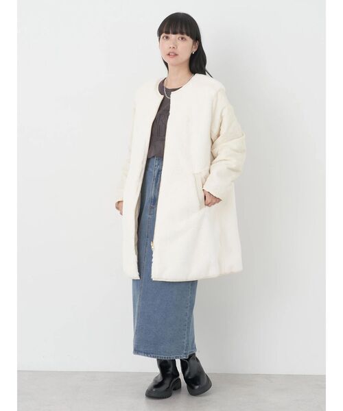 earth music&ecology(アースミュージックアンドエコロジー)の「ファー&キルティングリバーシブルコート(その他アウター・レディース・ブラック/アイボリー/ベージュ・M/L)」の10枚目の写真