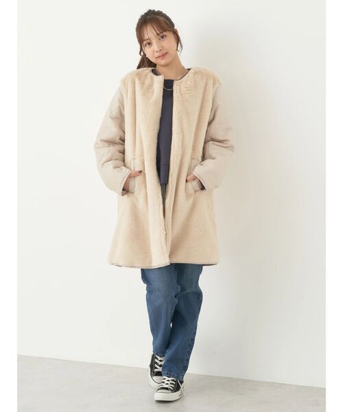 earth music&ecology(アースミュージックアンドエコロジー)の「ファー&キルティングリバーシブルコート(その他アウター・レディース・ブラック/アイボリー/ベージュ・M/L)」の16枚目の写真