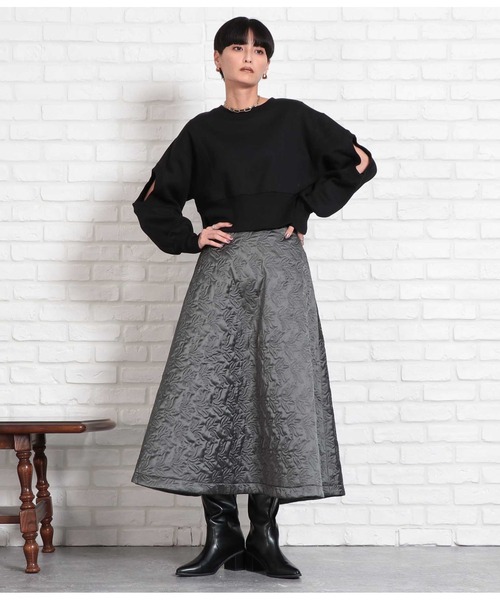 Settimissimo（セッティミッシモ）の「裏起毛 オープンスリーブ ショート丈 クルーネック プルオーバー（スウェット・レディース・ブラック/アイボリー・FREE）」の9枚目の写真