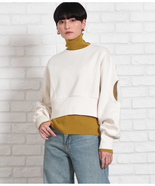 Settimissimo（セッティミッシモ）の「裏起毛 オープンスリーブ ショート丈 クルーネック プルオーバー（スウェット・レディース・ブラック/アイボリー・FREE）」の10枚目の写真