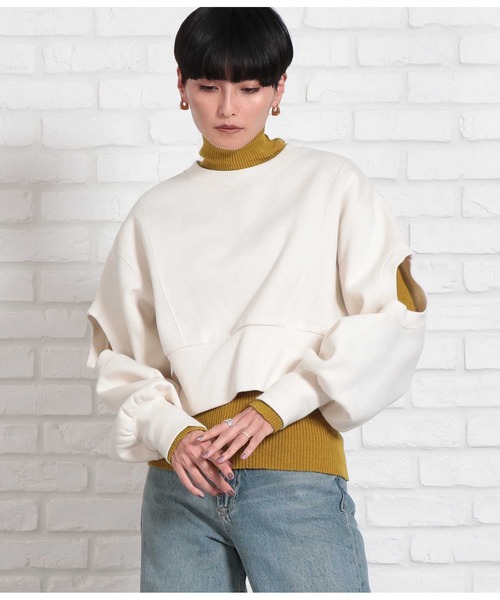Settimissimo（セッティミッシモ）の「裏起毛 オープンスリーブ ショート丈 クルーネック プルオーバー（スウェット・レディース・ブラック/アイボリー・FREE）」の11枚目の写真