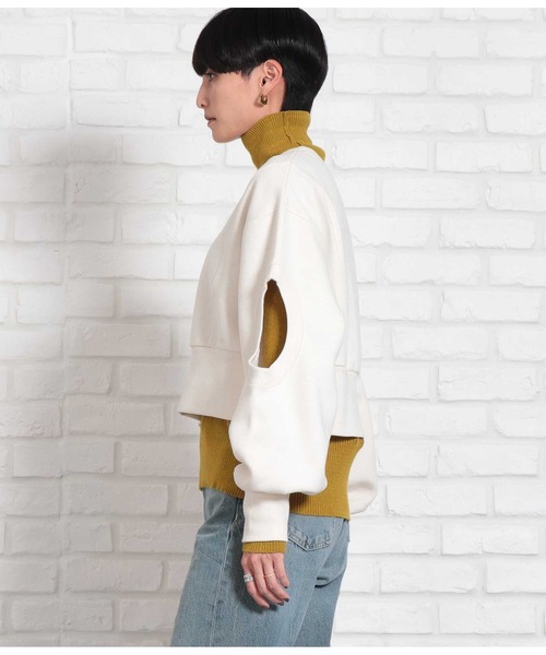 Settimissimo（セッティミッシモ）の「裏起毛 オープンスリーブ ショート丈 クルーネック プルオーバー（スウェット・レディース・ブラック/アイボリー・FREE）」の12枚目の写真