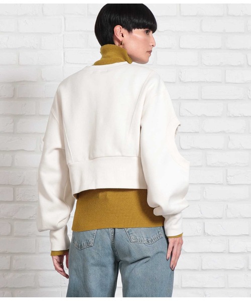 Settimissimo（セッティミッシモ）の「裏起毛 オープンスリーブ ショート丈 クルーネック プルオーバー（スウェット・レディース・ブラック/アイボリー・FREE）」の13枚目の写真