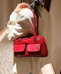 florist | 韓国ファッションフラップダブルポケットのレザータッチボストンバッグ/トートバッグ(トートバッグ)