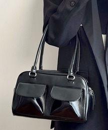 florist（フローリスト）の「韓国ファッションフラップダブルポケットのレザータッチボストンバッグ/トートバッグ（トートバッグ）」