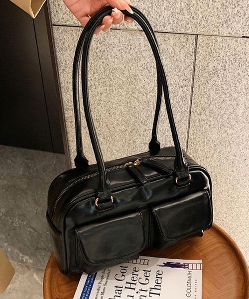 florist(フローリスト)の「韓国ファッションフラップダブルポケットのレザータッチボストンバッグ/トートバッグ(トートバッグ・レディース・ブラック/モカ/バーガンディー/テラコッタ/オフホワイト/ライトブルー/レッド・FREE)」の14枚目の写真