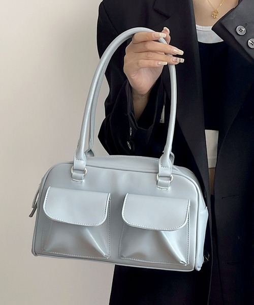 florist(フローリスト)の「韓国ファッションフラップダブルポケットのレザータッチボストンバッグ/トートバッグ(トートバッグ・レディース・ブラック/モカ/バーガンディー/テラコッタ/オフホワイト/ライトブルー/レッド・FREE)」の17枚目の写真