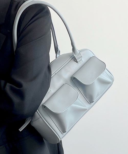 florist(フローリスト)の「韓国ファッションフラップダブルポケットのレザータッチボストンバッグ/トートバッグ(トートバッグ・レディース・ブラック/モカ/バーガンディー/テラコッタ/オフホワイト/ライトブルー/レッド・FREE)」の18枚目の写真