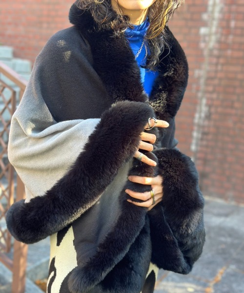 deux amour（ドゥーザムール）の「グラデーションフリルポンチョ（ポンチョ・レディース・グリーン/パープル/ブラウン/ブラック・FREE）」の6枚目の写真