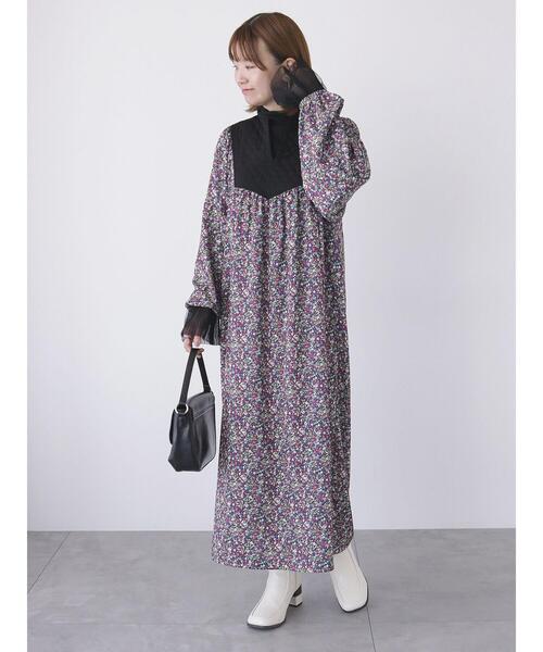 Lugnoncure（ルノンキュール）の「キルティングプリントワンピース（ワンピース・レディース・ブラウン/オフホワイト/ネイビー・F）」の3枚目の写真