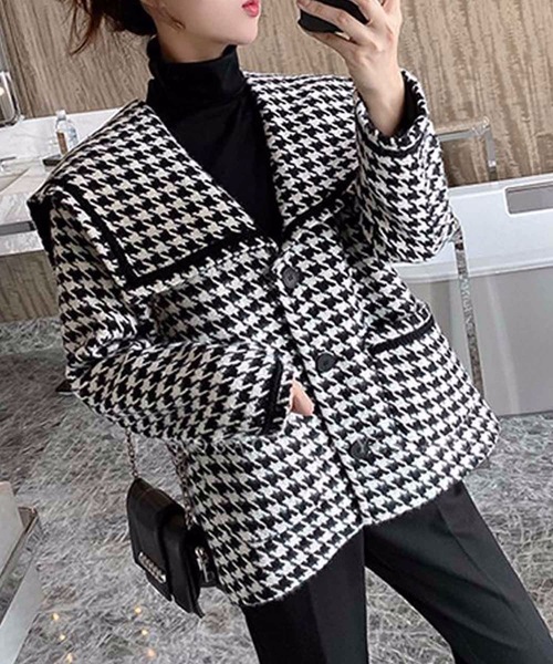 こけしちゃん美品 プリーツプリーズ　千鳥柄 ノーカラージャケット こけしちゃん様専用美品 プリーツプリーズ 千鳥柄 ノーカラー