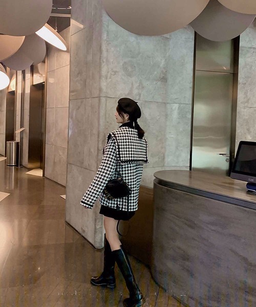 Nyu（ニュウ）の「千鳥柄ビックカラーショートジャケットコート（ノー
