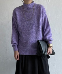 Stone  パープル ハイネックセーター IEDIT[イディット] 内側コットンで快適 アルパカ混素材のゆる