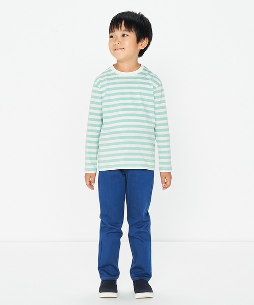 無印良品（ムジルシリョウヒン）の「キッズ　クルーネック長袖Ｔシャツ　ボーダー（Tシャツ/カットソー・キッズ・ライトイエロー系1/ライトグリーン系/グレー系その他/ブルー系8/パープル系3/ブラック系・110/120/130/140/150）」の14枚目の写真